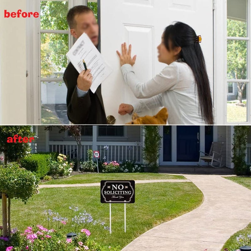 Kichwit No Soliciting Sign for House with Stakes, 12 x 8 Inch/21 Inch High, Aluminum Yard Sign for Home, No Solicitors Sign for Front Door - Image 2